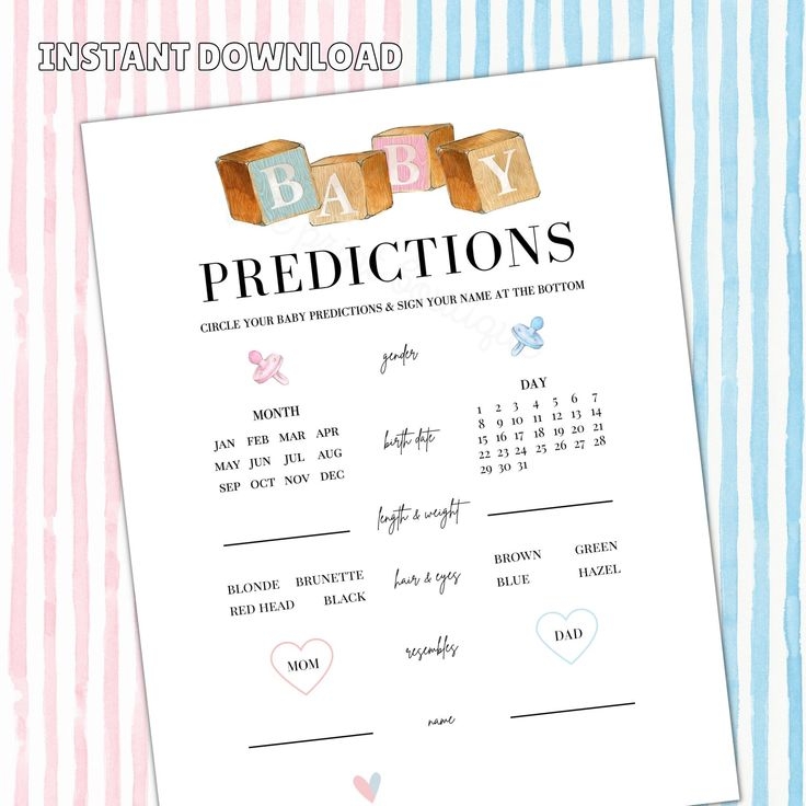 Printable Baby Predictions Game Baby Shower Game Gender Reveal Party 
