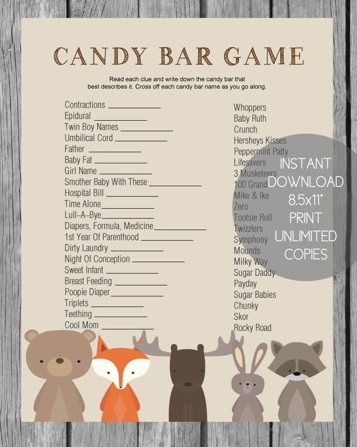 free printable baby shower candy bar game