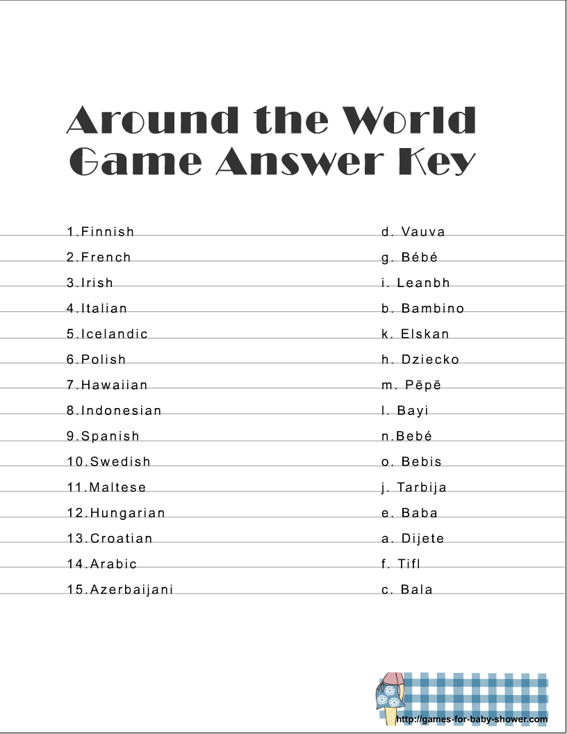 Printable Baby Shower Game Around The World