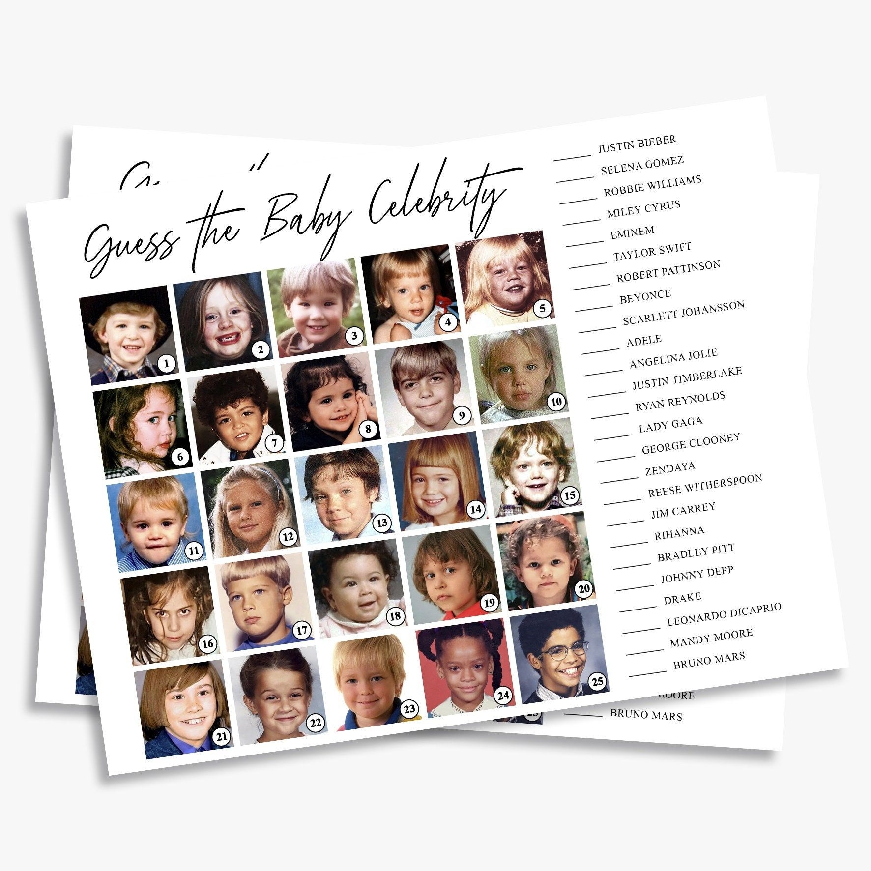 Printable Baby Shower Games Guess The Baby Celebrity Game With Photos