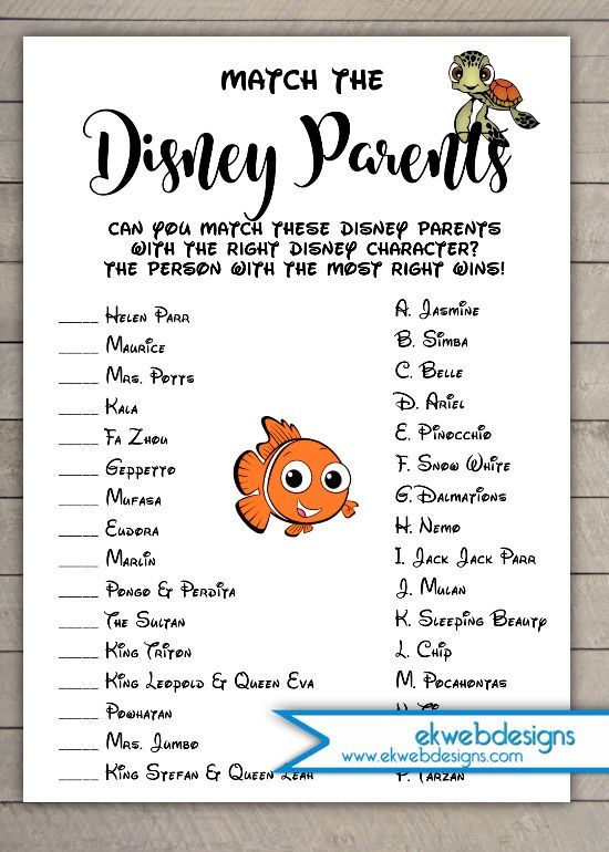 Printable Baby Shower Games Nemo Baby Shower Match The Disney Paren