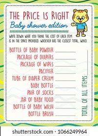 free printable babyl shower games price is right