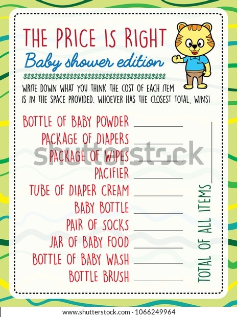 Printable Baby Shower Games Price Right Stock Vector Royalty Free