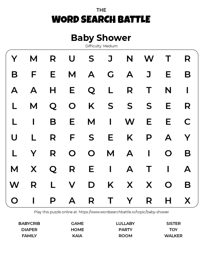 free printable baby shower word search game
