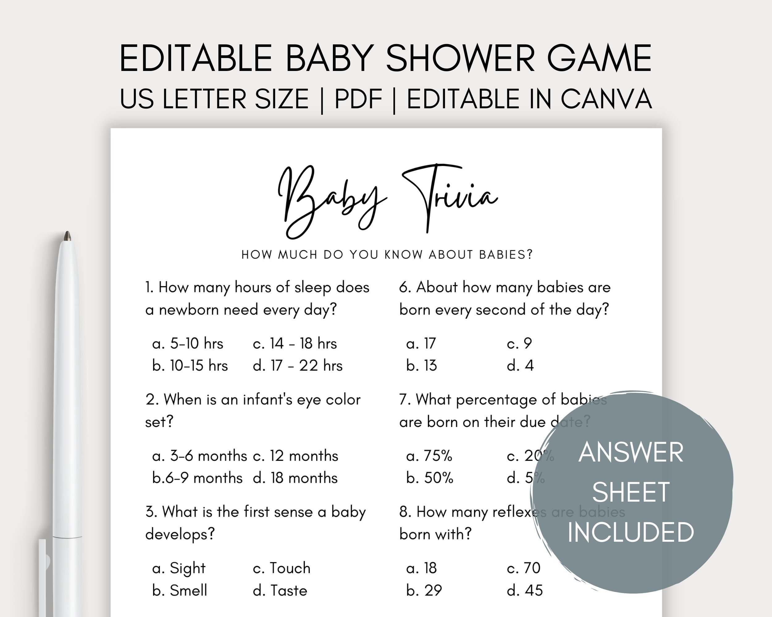 free printable baby trivia game with answers