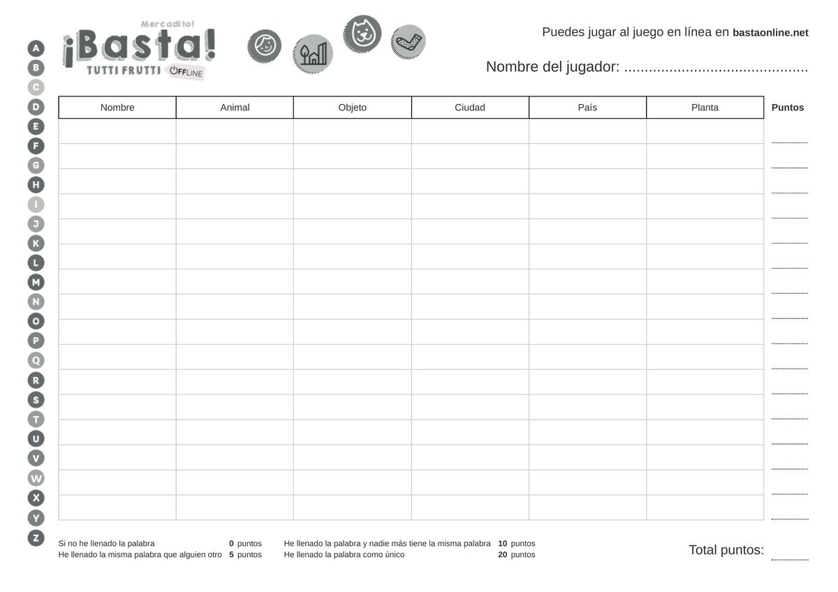 Printable Basta Game Template Printable Free Templates