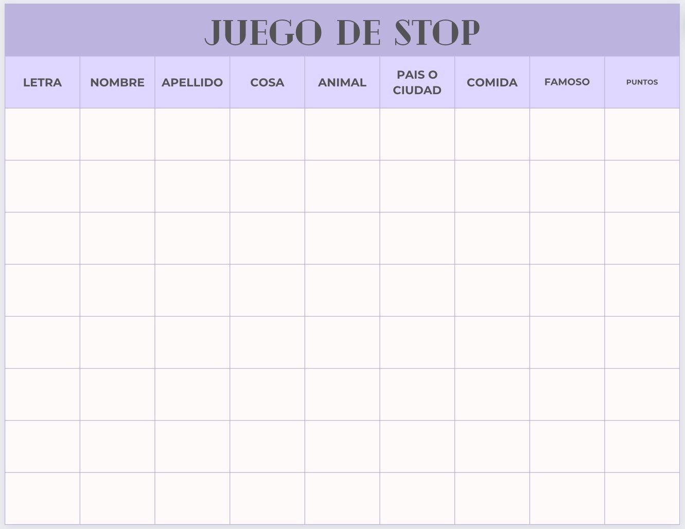 Printable Basta Game Template Printable Templates