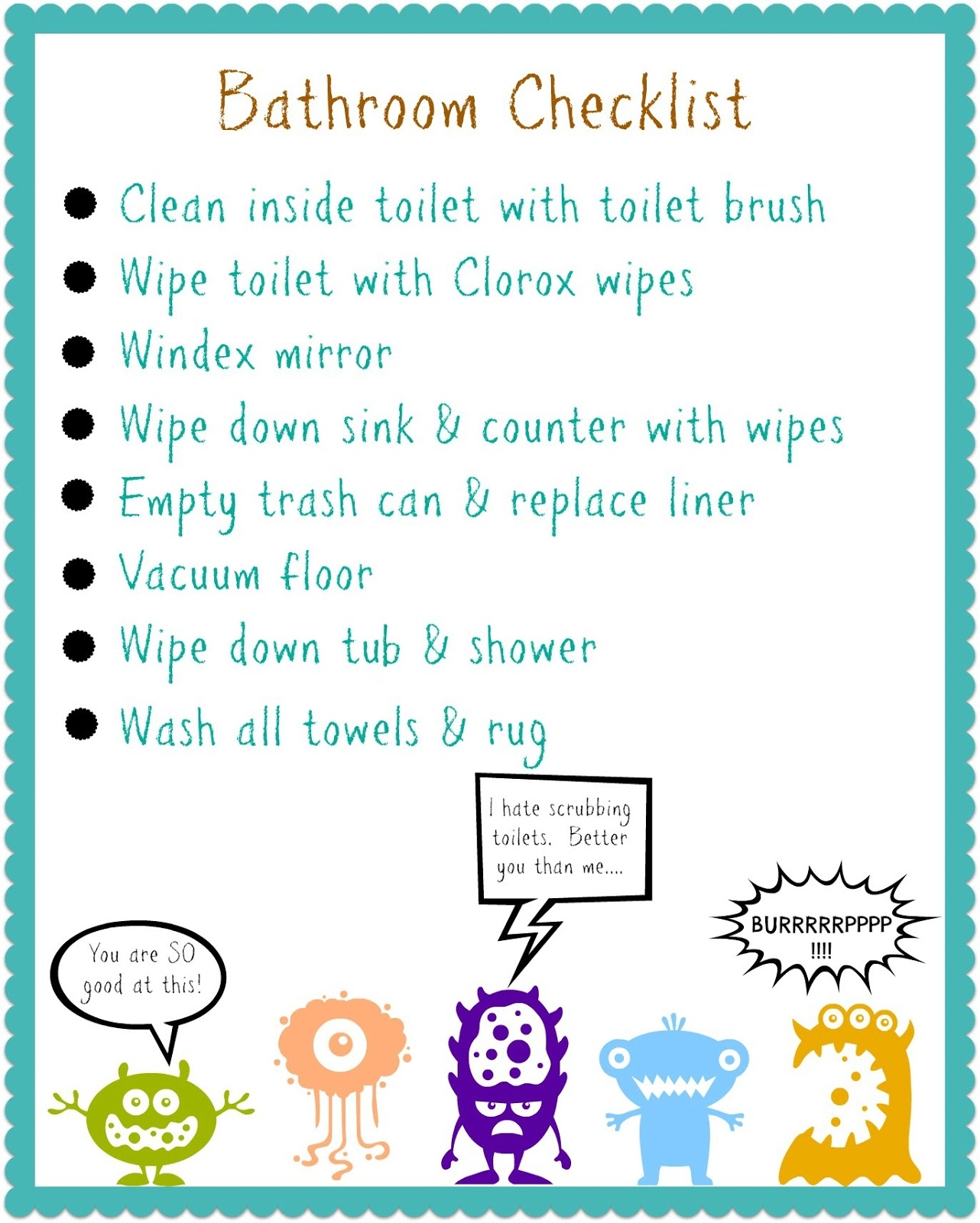 Printable Bathroom Cleaning Checklist