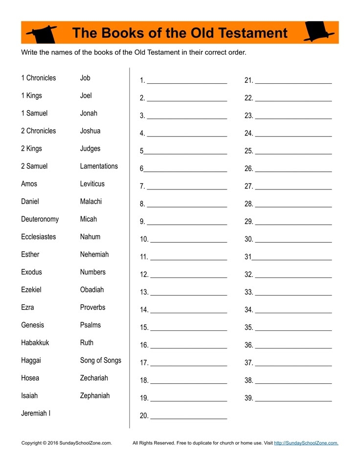 Printable Books Of The Bible Activity Sheet