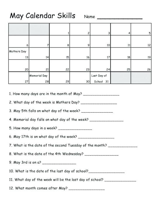 Printable Calendar Activities Worksheets AlphabetWorksheetsFree
