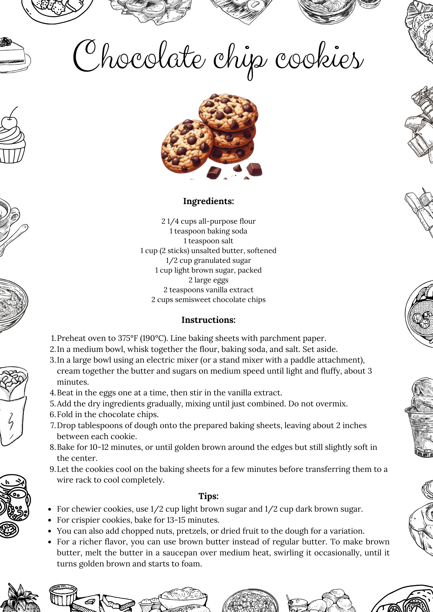 Printable Chocolate Chip Cookies Recipe Free PDF Tasteful Zone