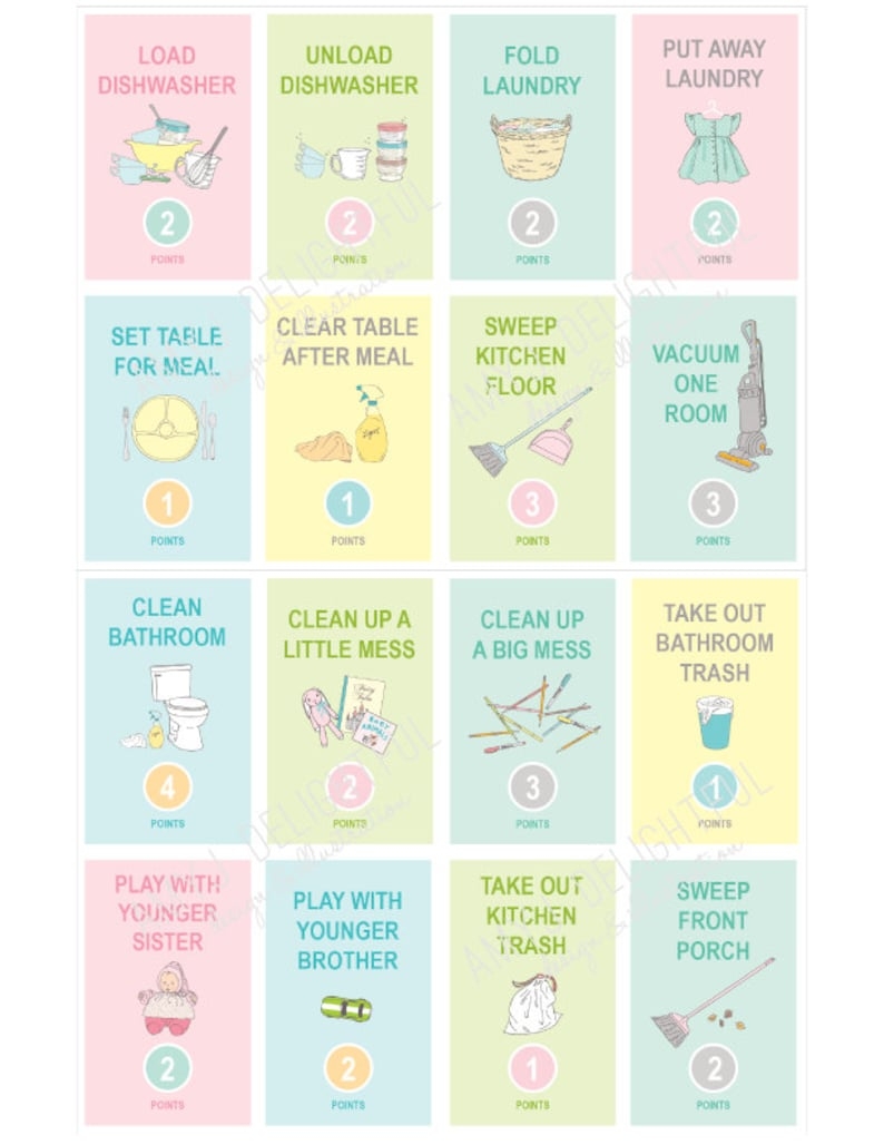 Printable Chore Cards For Kids Printable Chore Cards Chore Cards