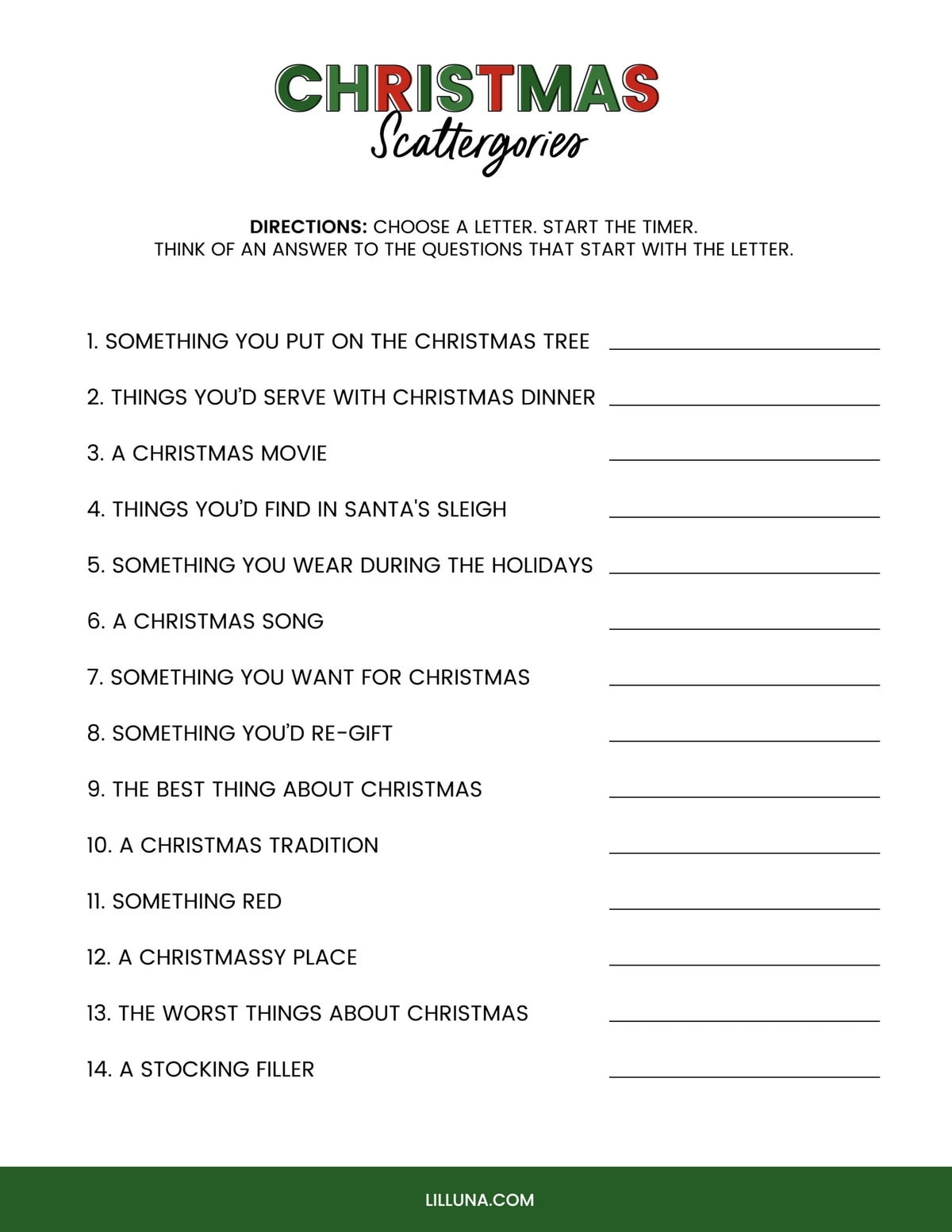 Printable Christmas Activities For Adults FREE Printable A Z