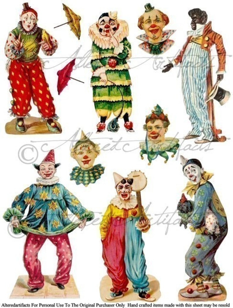 Printable Clowns Clip Art Printable Vintage Circus Performers Etsy