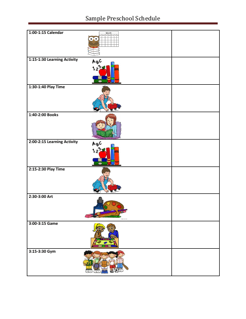 Printable Daily Schedule Template For Preschool Printable Templates