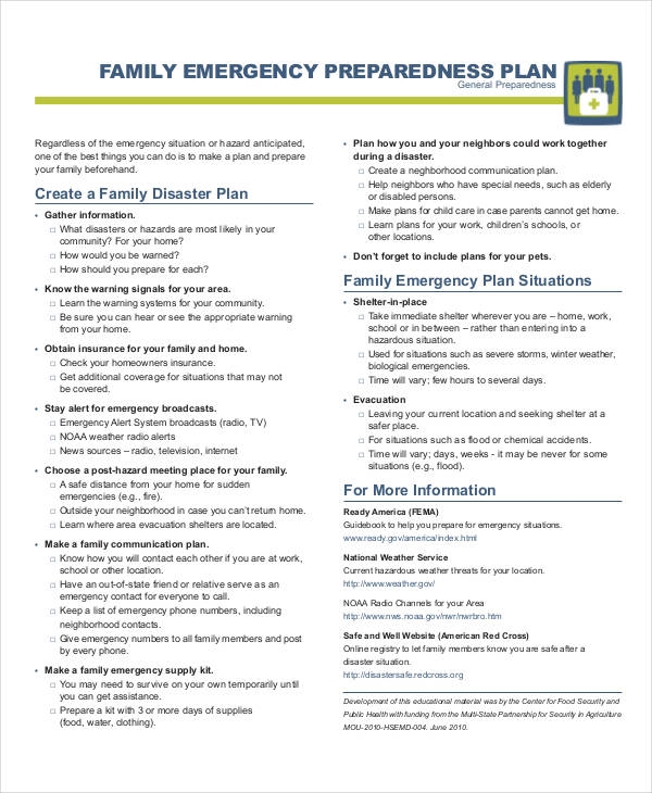 template for emergency preparedness plan