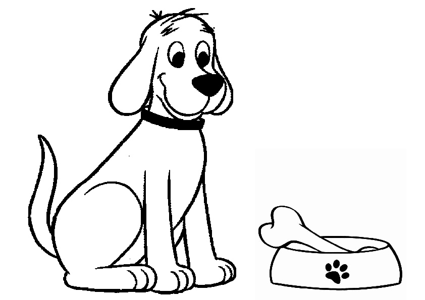 Printable Dog Coloring Pages Smiling Cute Dog With His Bowl Print 