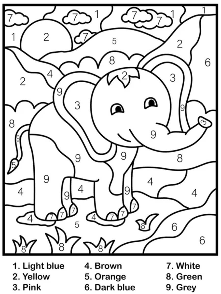 Printable Elephant Color By Number Download Print Now