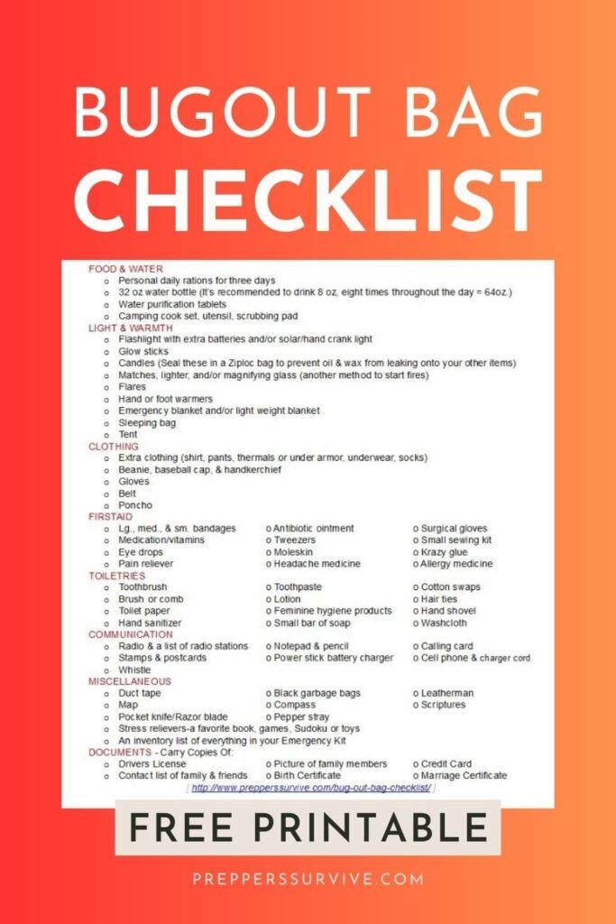 Printable Emergency Go Bag List Emergency Go Bag Emergency