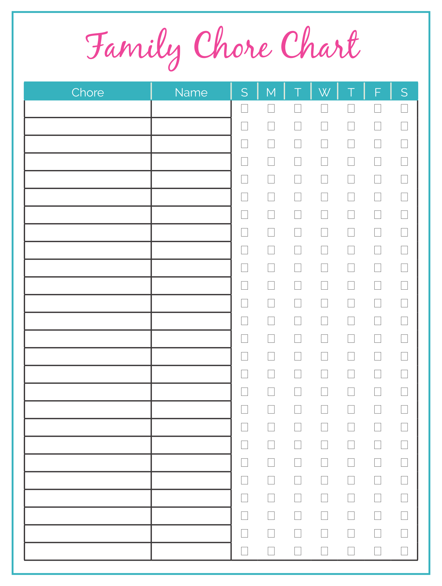 Printable Family Chore Chart Template Chore Chart Template Family