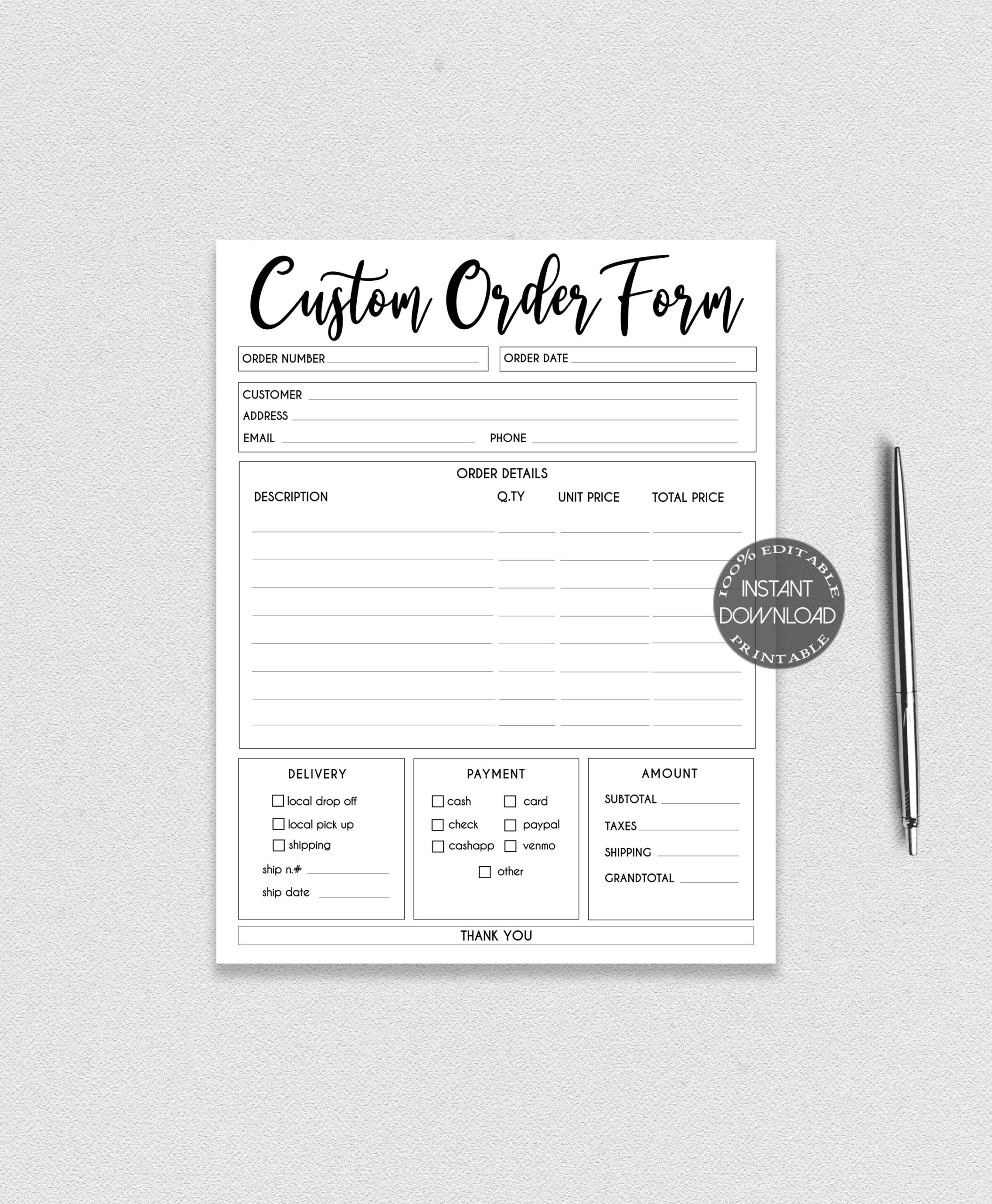 printable free craft order form template