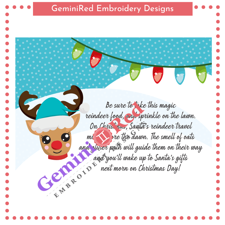 PRINTABLE Magical Reindeer Food Cards GeminiRed Embroidery Designs