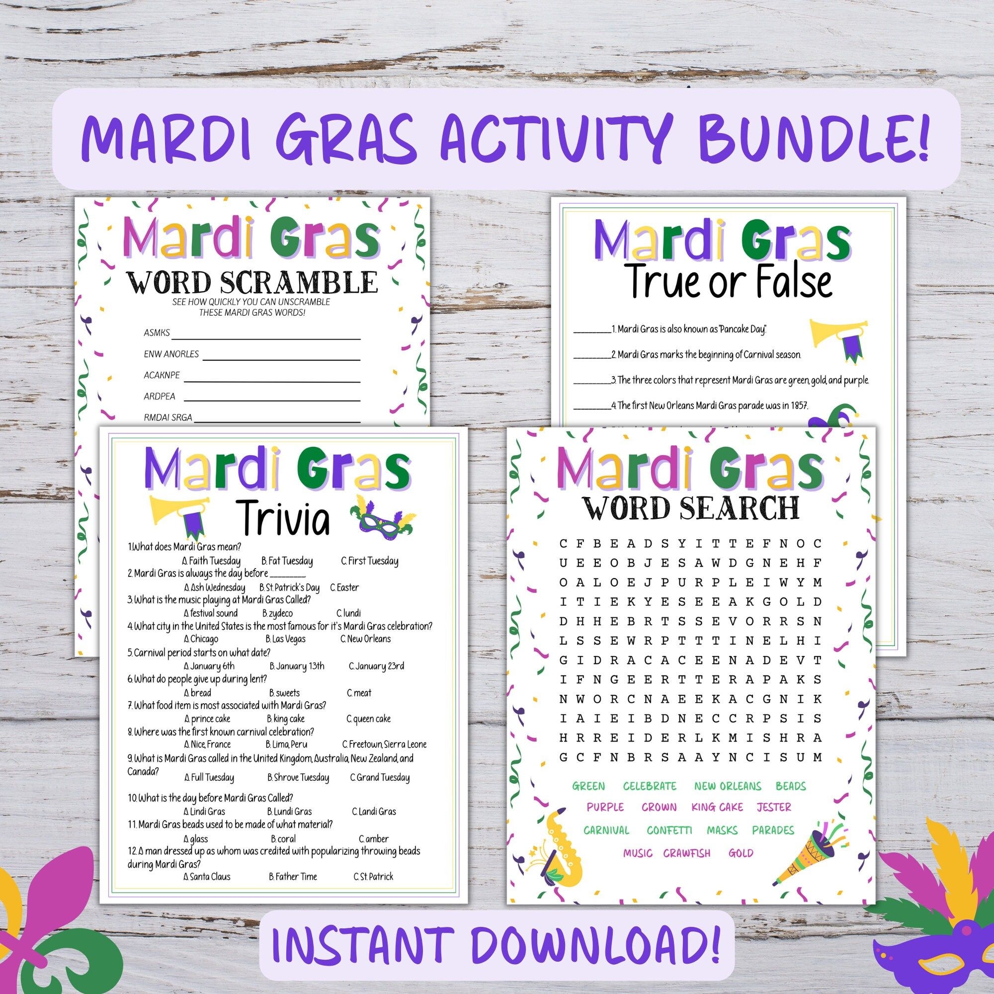 Printable Mardi Gras Game Bundle Mardi Gras Pdf Bundle Printable Mardi 