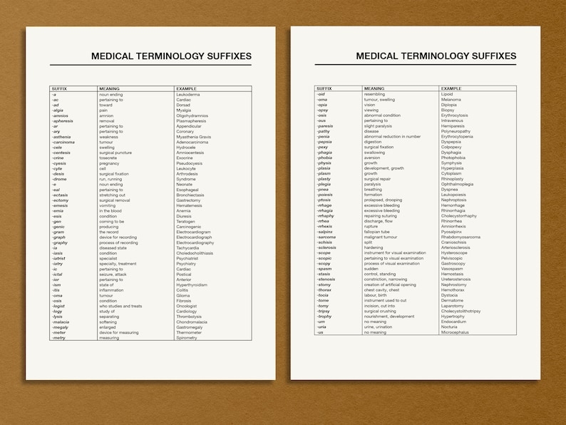 Printable Medical Terminology List Pdf Medical Prefixes And Etsy