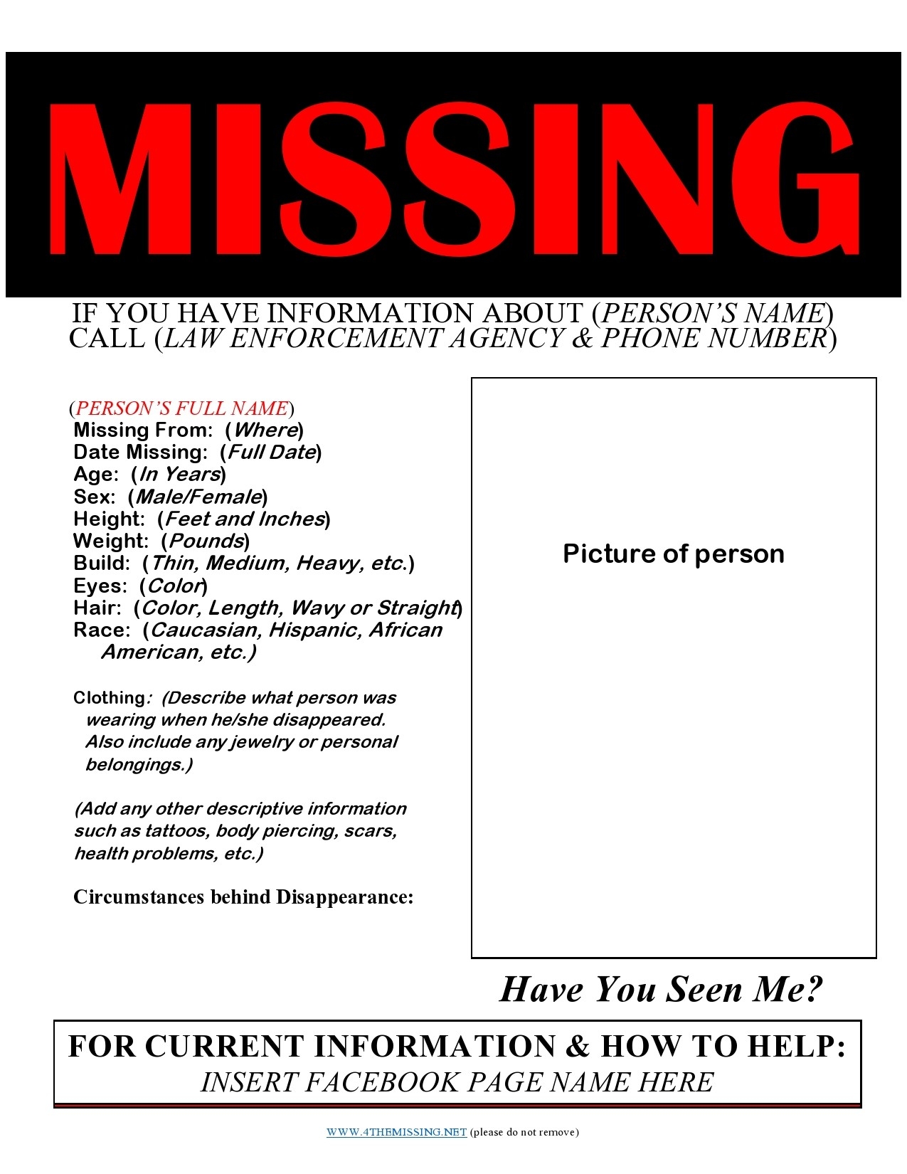 Printable Missing Poster Template Vrogue co