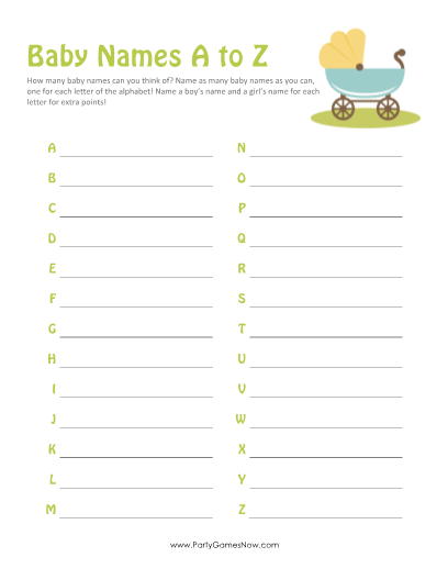 Printable quot Baby Names A Z quot Game Printable Baby Shower Games