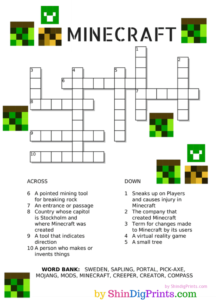 free printable minecraft activities