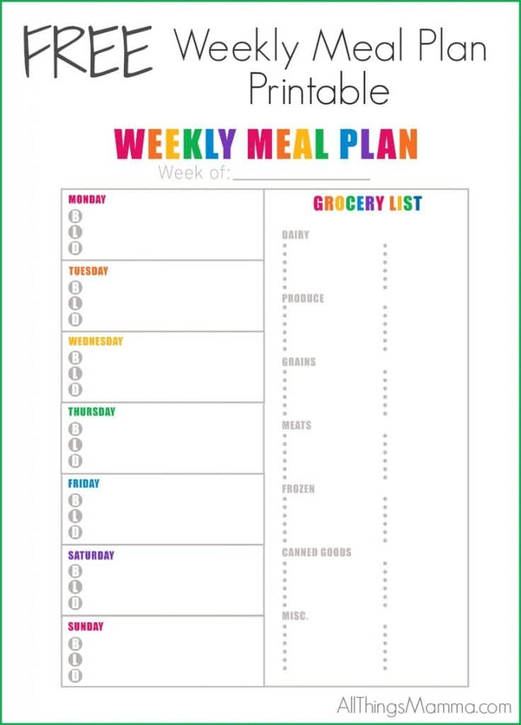 Printable Weekly Meal Plan Template