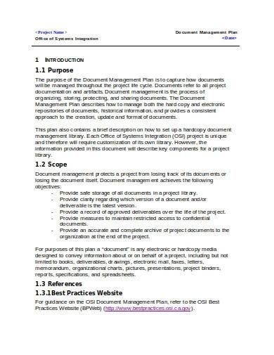 project management plan document template
