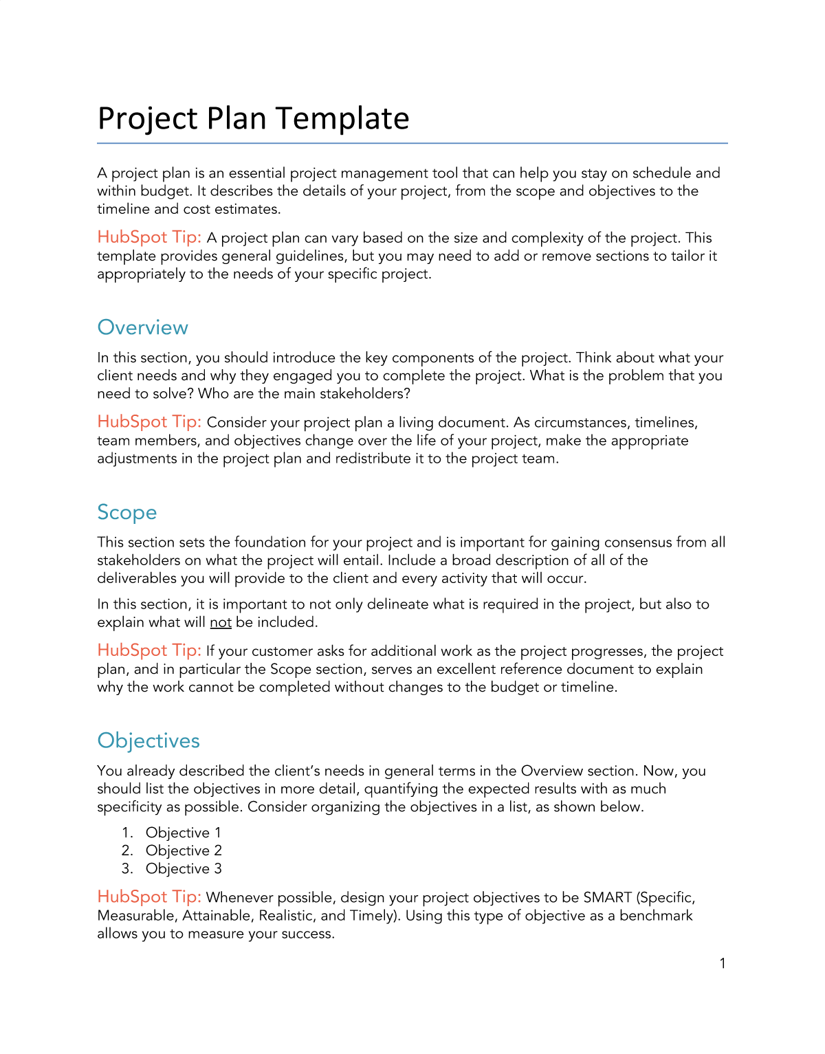 template for project plan