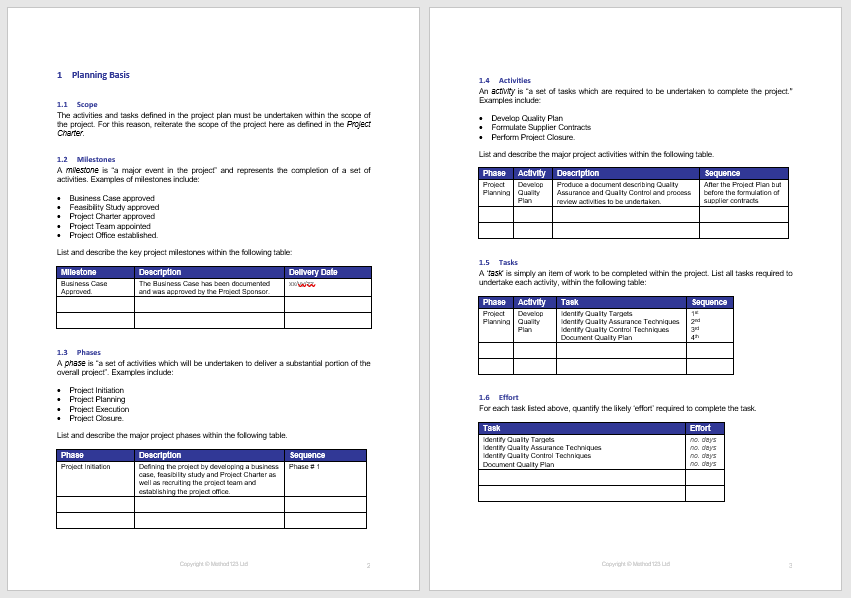 simple project plan template word