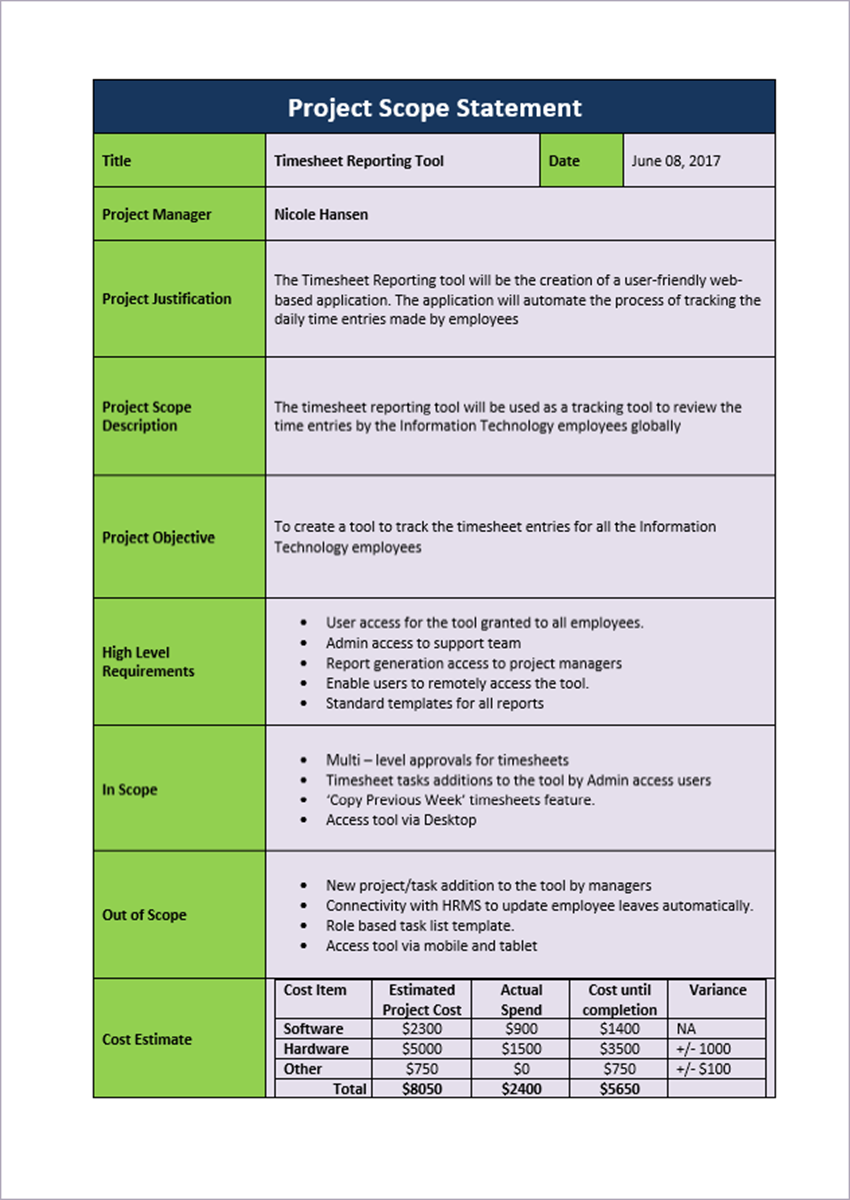 Project Scope Management Templates Project Management Templates 