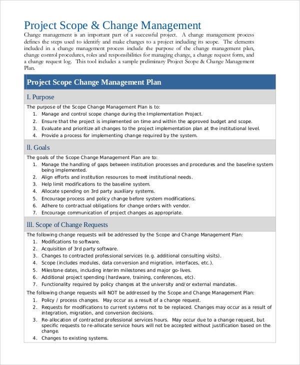 project scope plan template