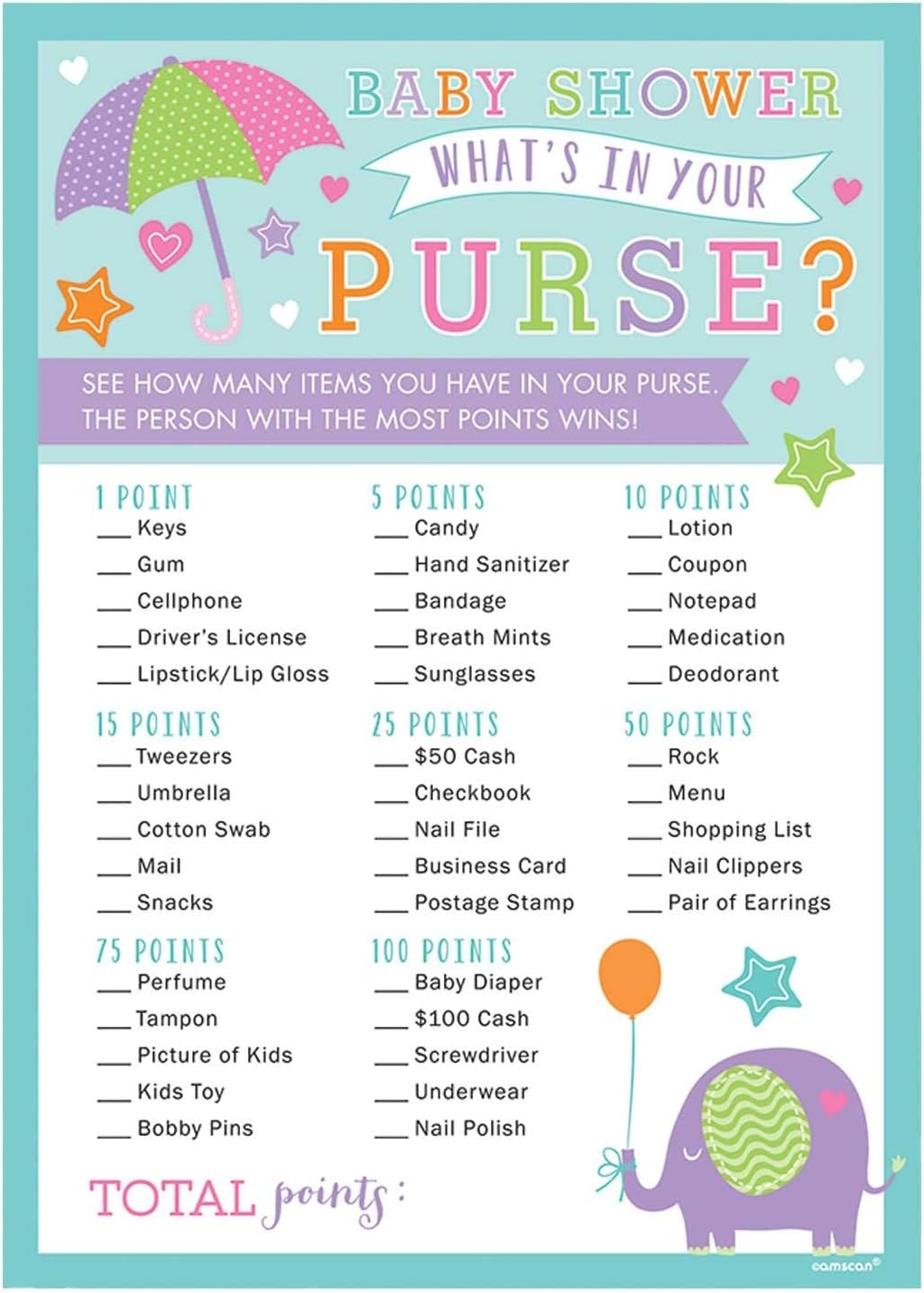 free printable baby shower what's in your purse game