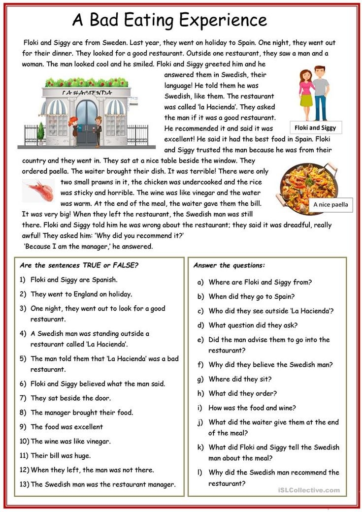 Reading Comprehension Passages For Esl Students Printable Mark C Quigley