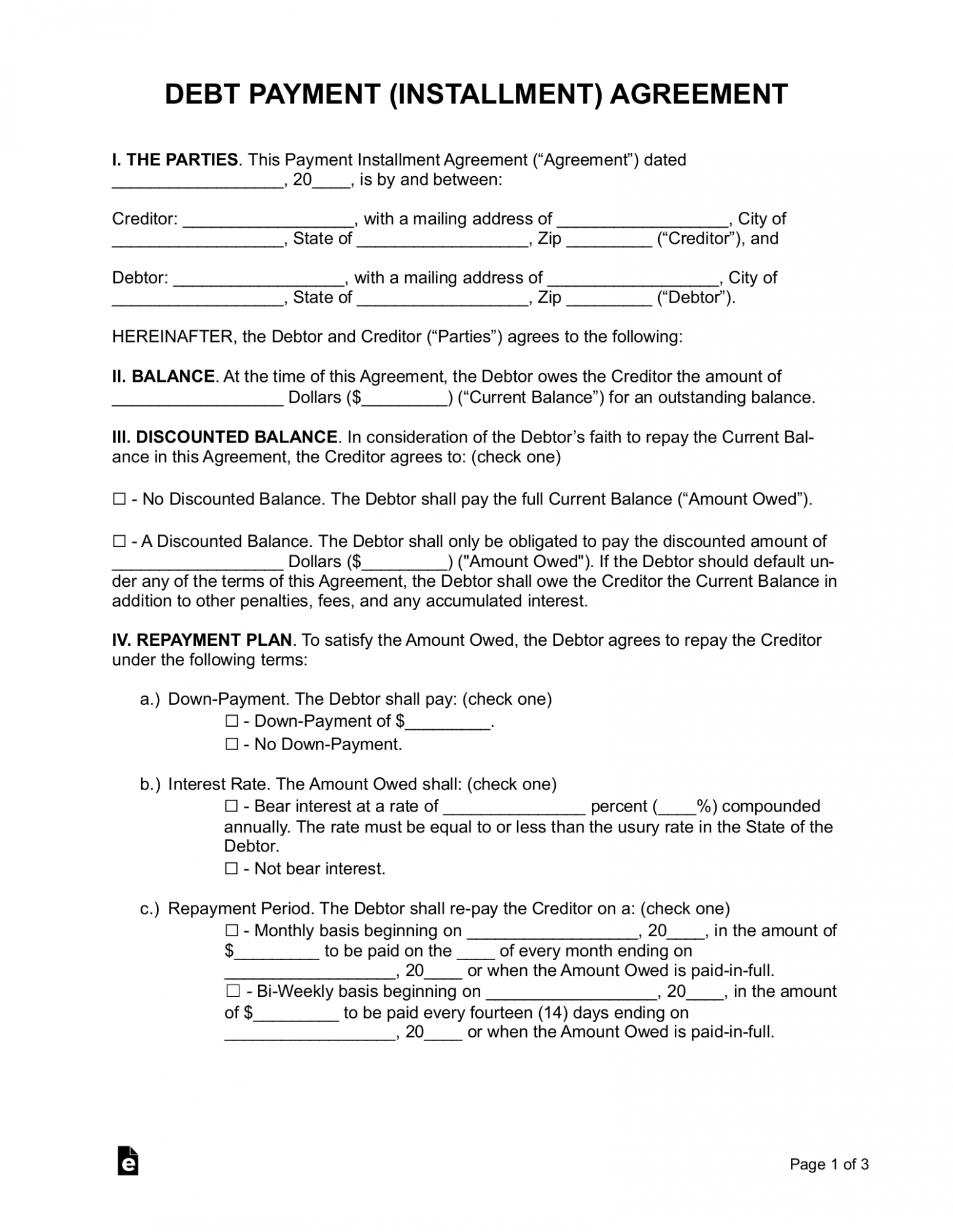 repayment plan template
