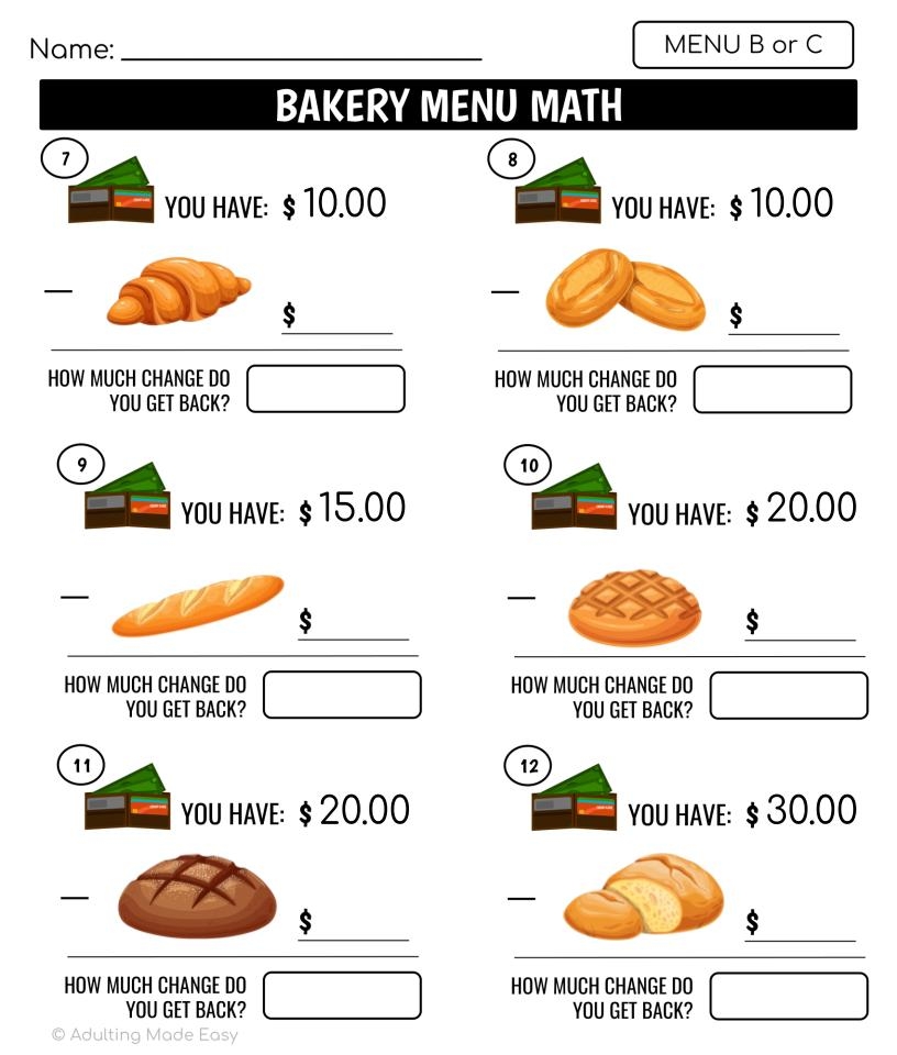 Restaurant Math Worksheets 99Worksheets Worksheets Library