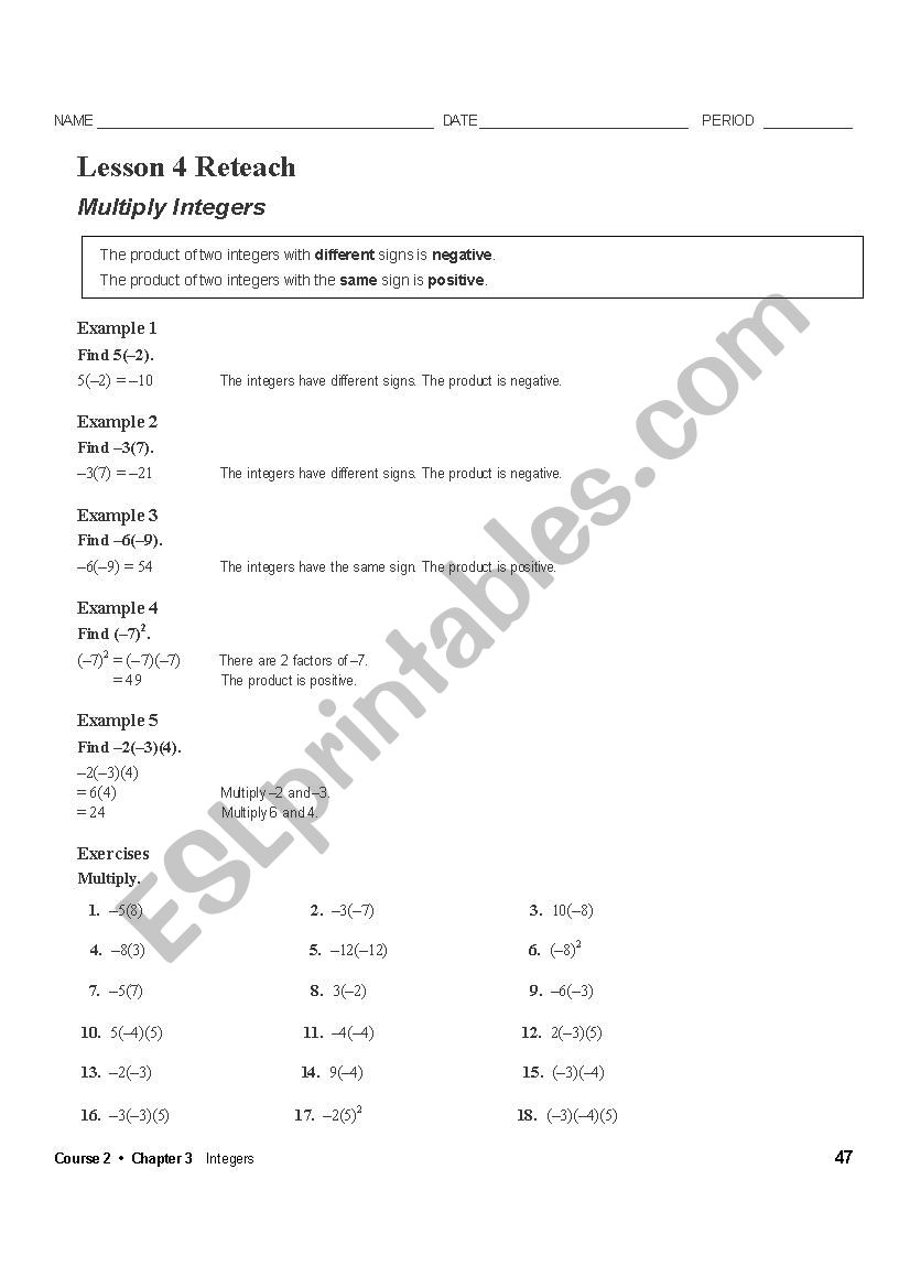 Reteach Math ESL Worksheet By Missfrommer