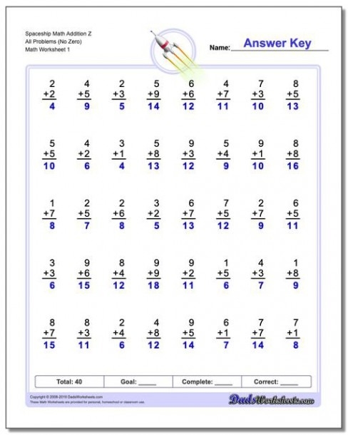 Rocket Math Addition Worksheets Az