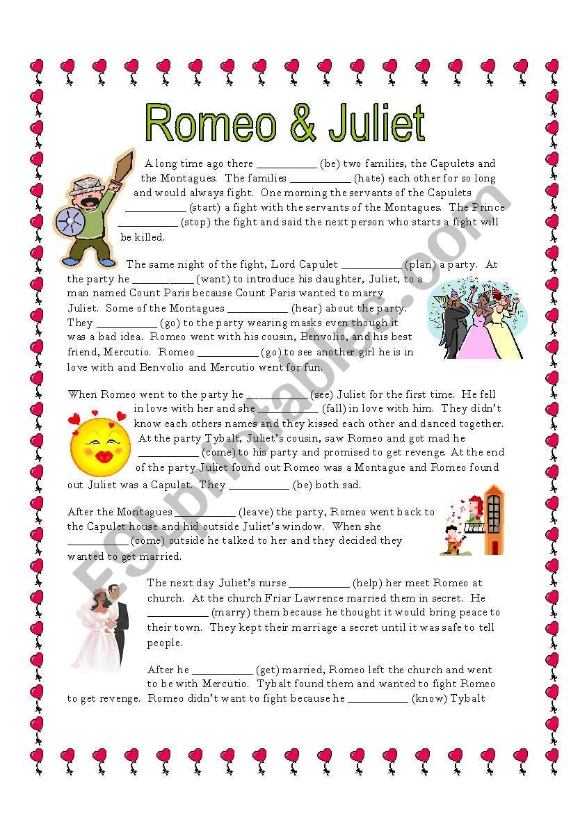 Romeo And Juliet Activity Sheets Printable Templates Free