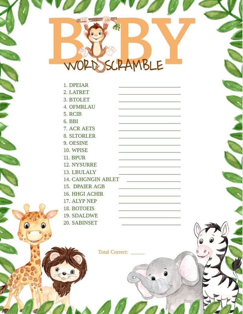 Safari Baby Shower Games Printable Template Bundle Etsy
