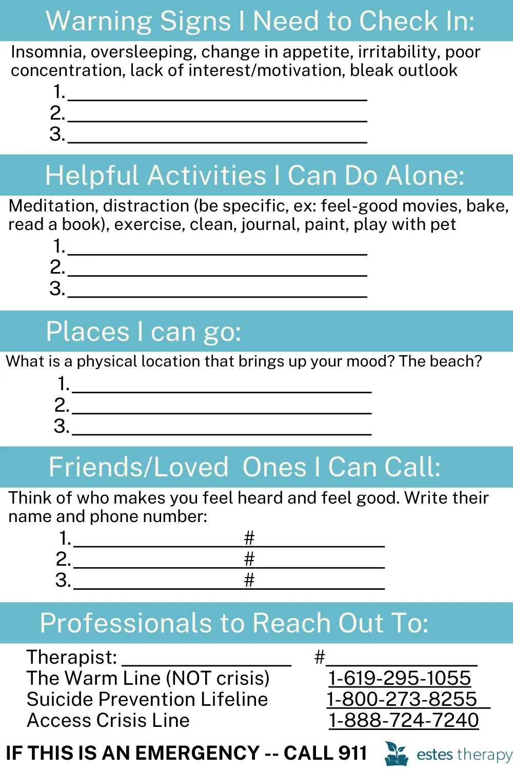 safety plan mental health template