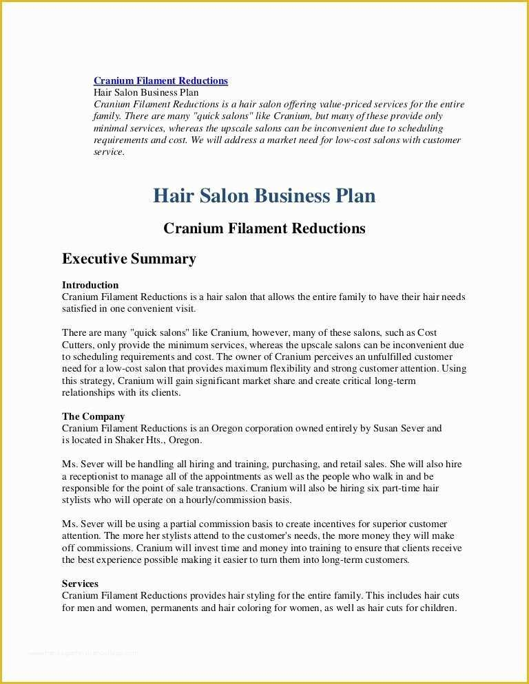 business plan for beauty salon template