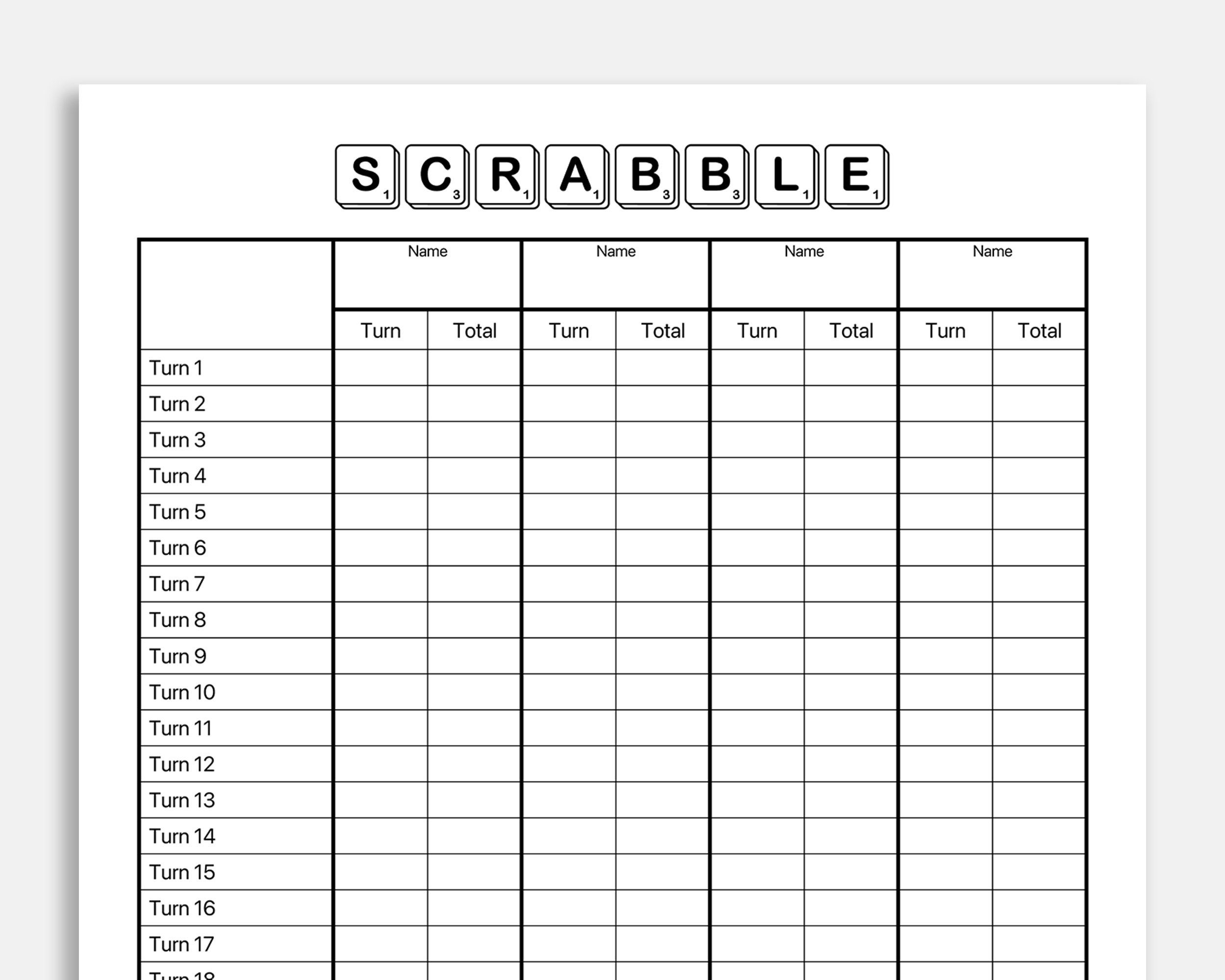 Scrabble Score Card Printable Scrabble Score Sheet Scrabble Score Pad