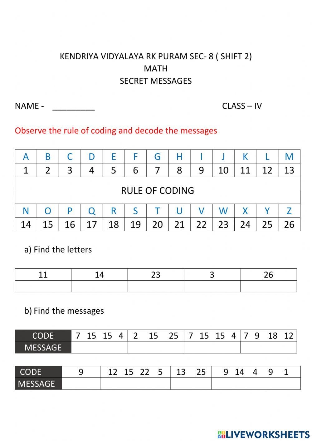 Secret Message Math Worksheet Worksheets Library