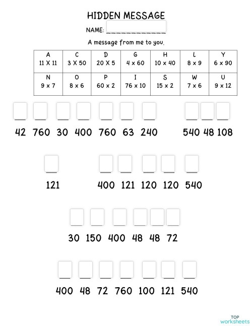 Secret Message Math Worksheet Worksheets Library